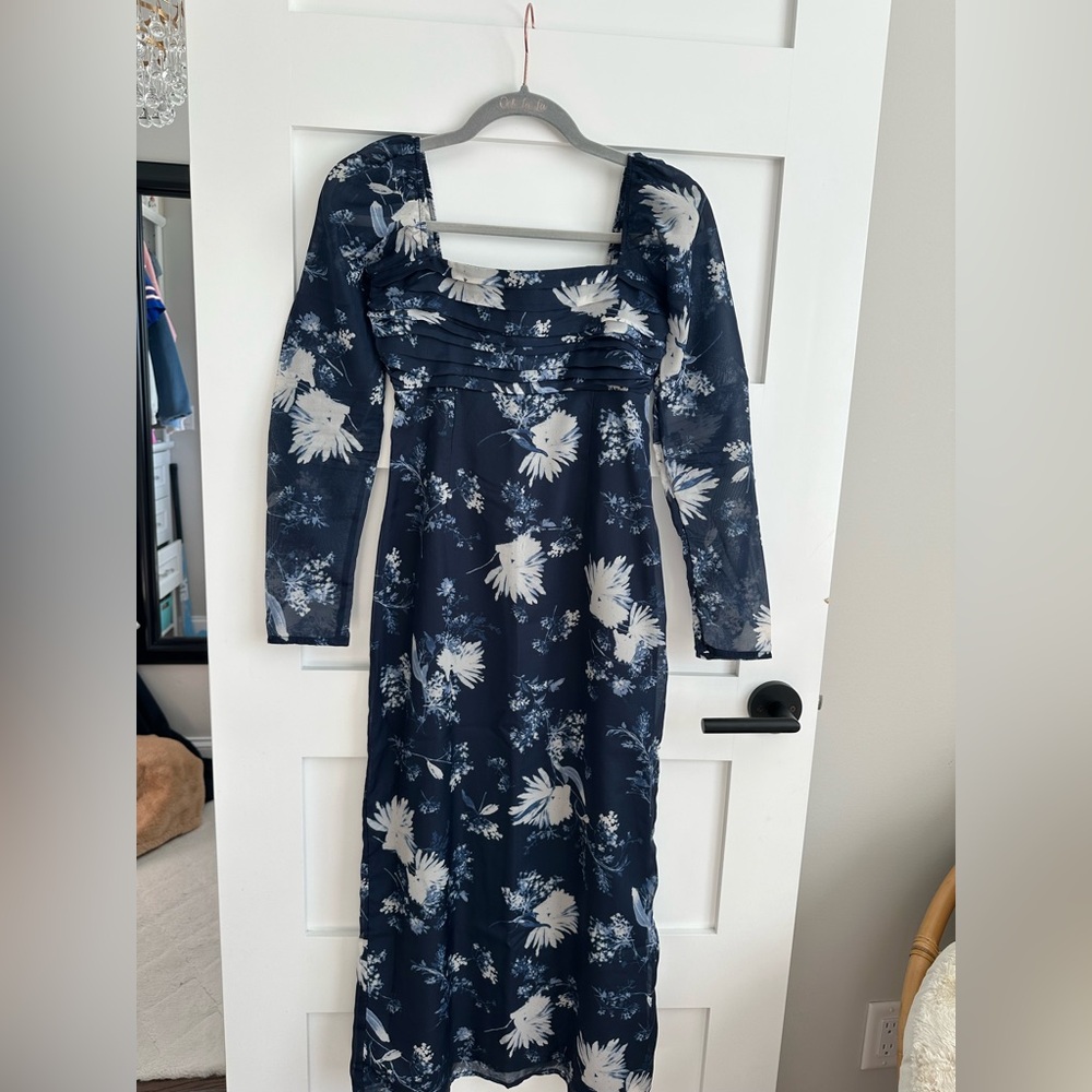 A&F Emerson Chiffon Long-Sleeve Midi Dress, XXS